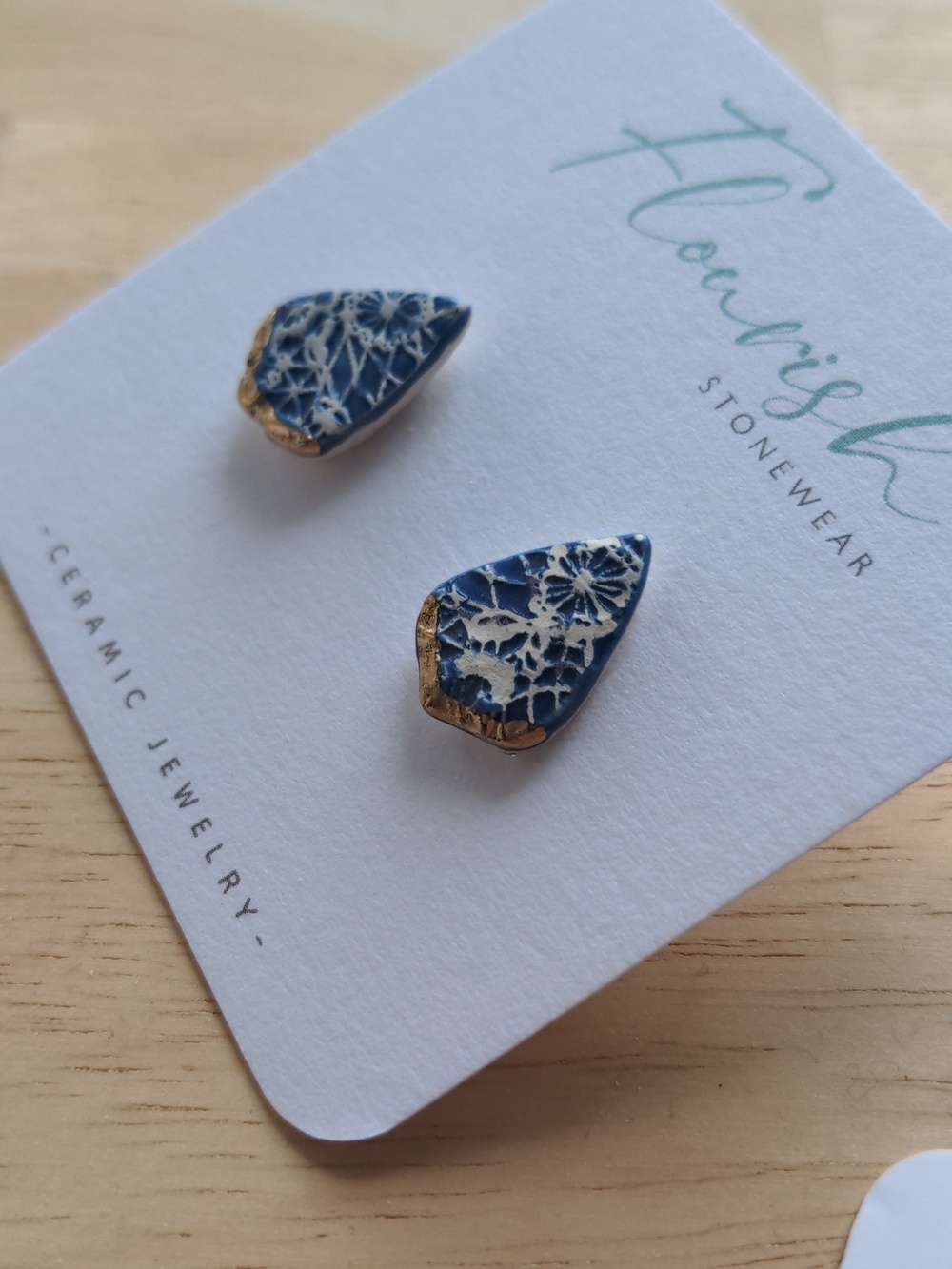 Triangle Stud Earrings Porcelain With Gold By Flourish Stonewear Ceramic Jewelry